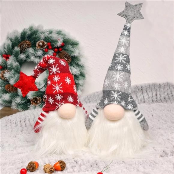 15" Lighted Christmas Gnome, Handmade Plush Scandinavian Swedish Tomte,  2 Set - Picture 3 of 7
